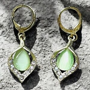 New Elegant Opal Water Drop Hoop Earrings
